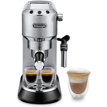 Close-up view of De'Longhi Dedica Pump Espresso Coffee Machine (Metallic)