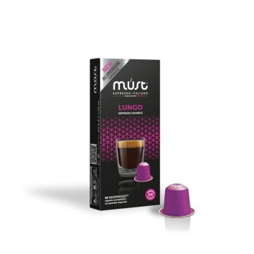 Perspective view of Must Espresso Nespresso Compatible Espresso Aluminum Capsule Lungo