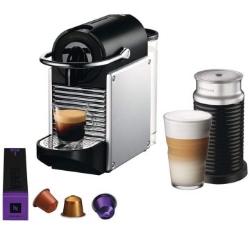 Nespresso Pixie Silver + Aeroccino 3 Capsule Coffee Machines 